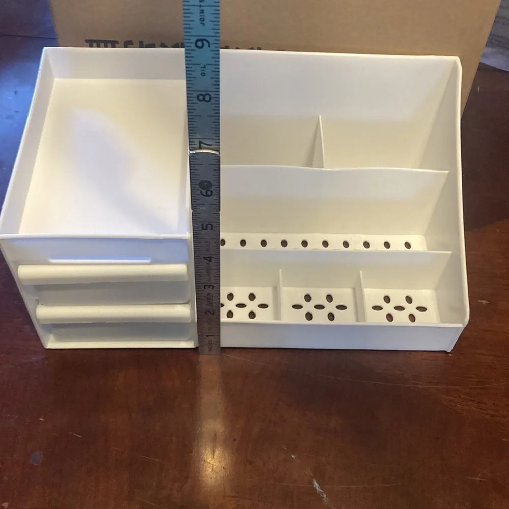 1pc White Drawer Cosmetic Storage Box, Makeup Organizer With Dividers